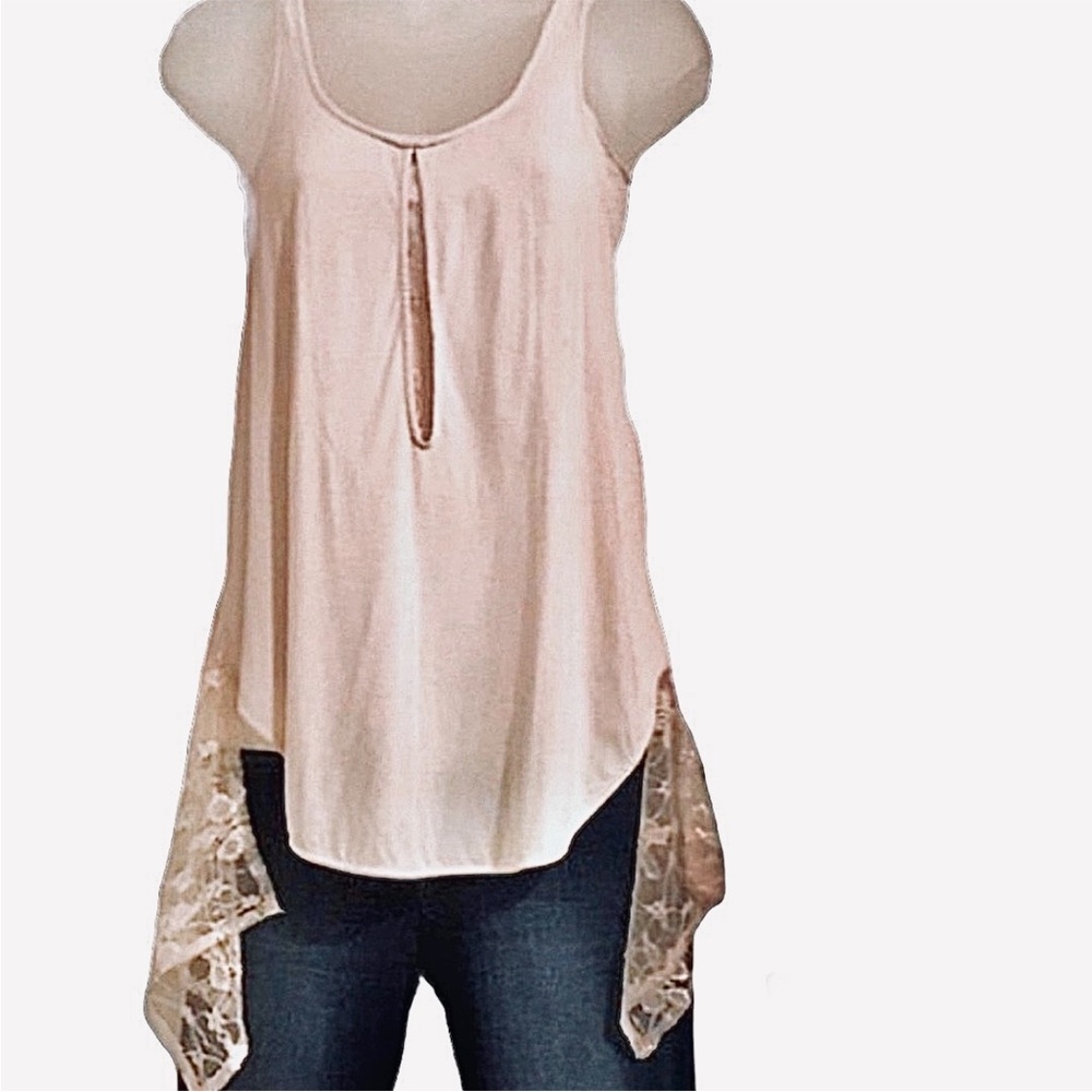 Y2K Fate Asymmetrical Lace Tail Keyhole Front Top M Cream Beige Preppy Boho